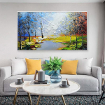 100% k&auml;sitsi maalitud nuga t&auml;navamets paks raske v&auml;rviline maastik kunst &otilde;limaal kodukontori kaunistamiseks kingitus raamita 20*40cm