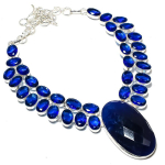 Sapphire(Simulated) Blue Topaz 925 Sterling Silver Jewelry Necklace 18 t0e50