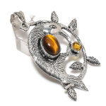 Tiger Eye, Citrine Handmade 925 Sterling Silver Jewelry Pendant 2.56 l8j87
