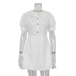 Suvine Prantsusmaa Vintage valge kleit naiste &otilde;huke moodne l&uuml;hikeste varrukatega k&otilde;rge v&ouml;&ouml;kohaga minikleit Naiste vabaaja t&auml;navakleit elegantne &otilde;htukleit naisele S valge