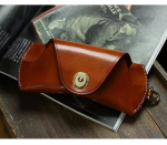 Vintage Ameerika stiilis taimpargitud nahast prillitoos - Kaasaskantav prillihoidja kaelapaelaga meestele/naistele oranž