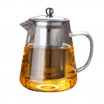 Klaasist teekann eemaldatava roostevabast terasest filtriga teekeetja &otilde;itsvate ja lahtiste lehtedega teekannud