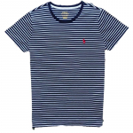 Polo Ralph Lauren triibuline &uuml;mmarguse kaelusega kampsun sirge l&uuml;hikese varrukaga T-s&auml;rk naiste topid tumesinine 211698030-038 XS
