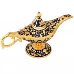 Metal Carved Legend ing Oil Lamp Tea Pot Retro Furnishing Article Decoration(sapphire blue)