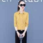 Naiste Mood Vabaaja Kevad S&uuml;gis Triibuline Tr&uuml;kk Pikkade Varrukatega POLO Kaelusega Pluusid ja S&auml;rgid L sinine