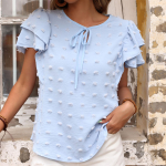 Naiste moe vabaaja l&uuml;hikeste varrukatega O-kaelusega pluusid ja s&auml;rgid L sinine