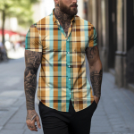 Meeste kevadsuvi vabaaja ruuduline tr&uuml;kiga rev l&uuml;hikeste varrukatega meeste s&auml;rk Meeste topp XXXXXL