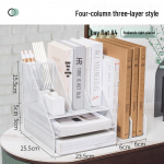 Lauaarvuti metallist dokumendisaht: Mitmekihiline vertikaalne hoiukast laua haldamiseks ja dokumentide organiseerimiseks.