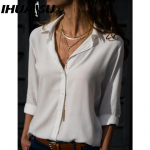 IHUASU Naiste mood vabaaja &uuml;hev&auml;rvilise tr&uuml;kiga pikkade varrukatega POLO kaelusega pluusid ja s&auml;rgid S valge