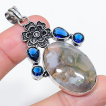 Natural Indian Moss Agate, Topaz 925 Sterling Silver Jewelry Pendant 2.48 o2v25