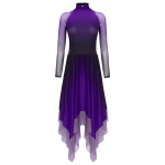 Naiste l&uuml;&uuml;riline tantsukleit, gradient, pikkade varrukatega, v&otilde;rkkangas, ebakorrap&auml;rane alumine &auml;&auml;r, iluuisutamise esitus&uuml;ks&uuml;lik XXL lilla