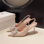 Moodsad Klassikalised Elegantsed Slingback Sandaalid Naistele Kivist Pandlaga Tagumine Rihm K&otilde;rged Kontsad Suvised Seksikad Peokleidid Kingad Naiste Pumbad 35 roosa