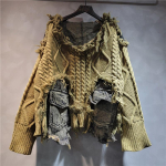 Naiste Ebaregulaarne Vana Kampsun Patchwork Taskutega Disain Vintage Pesitud Denim Kampsun 2XL brown