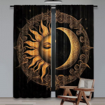 2 tk musta-kuldset kardinat P&auml;ikese ja Kuu mustriga Kardinad Sobivad Magamistuppa K&ouml;&ouml;ki S&ouml;&ouml;gituppa Elutuppa Kabinetti Kontorisse 29x65in(75x166cm)
