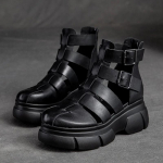 Moodsad Kuumad Kvaliteetsed 6CM Retro Paksude Kontsadega Sandaalid Naistele Ehtne Nahk Suvised K&otilde;rge Kontsaga Kinnise Ninaga Sandaalid Pandla ZIP Platvormkingad 35 must
