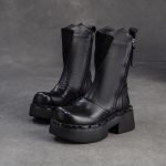 Johnature Ehtne Nahk Keskmise s&auml;&auml;rega Saapad Retro Commuter K&uuml;lgmine t&otilde;mblukk Paks Konts Paks Tald Naiste Saapad 35 must