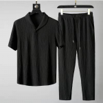 S&auml;rk + p&uuml;ksid Kaheosaline komplekt Suvine meeste puuvillane linane &uuml;likond Moodsad klassikalised s&auml;rgid Meeste &auml;ri vabaaja rannas&auml;rgid varustus XXXXL must