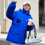 Naiste suusapluus puuvillase t&auml;idisega Talvine uus stiil Trendikas Korea mood L&uuml;hikeste varrukatega Suur suurus Jakk L sinine