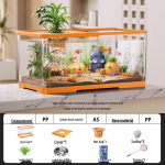 Kompaktne &Ouml;koloogiline 2025 Kuldkala Akvaarium Filtreerimise, Hapnikuga Varustamise, Kaane ja Alusega - Ideaalne V&auml;ikestesse Elutubadesse 60x21.5x21.2 cm