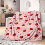 1 tk Maasikate tekk t&uuml;drukutele - Roosa flanellist visketekk punaste ja roheliste maasikatega, pehme, kerge, soe s&uuml;nnip&auml;evakingitus 30x40in