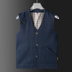 Meeste Kevad-Suvine Suur Suurus Vest V&auml;litingimustesse Mitme Taskuga Varrukateta Denim Jakk 6XL sinine