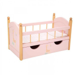 Lit en bois pour poup&eacute;e - Arias - Tiroir accessoire - Oreiller et couvre-lit inclus - Rose - Dimensions 52,5x29,5x32 cm