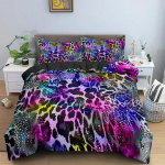 Leoparditr&uuml;kiga tekikott Rainbow Leopard 3D-tr&uuml;kiga Kuninga ja Kuninganna suuruses tekikate Laste t&uuml;drukute kingitusteks Pol&uuml;ester tekkikate EU Single(135*200cm)3pcs