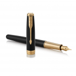 PARKER Sonnet Lakkmust Kuldne T&auml;itesulepea Fine 18K Kuld Kingitus Ametlik Toote Number 1950550 Pliiats, Tihvt, Tihvt, Karbis, Imporditud,