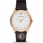 Emporio Armani Luigi Slim Valge Pruun Nahast Meeste Kvartsikell AR2502 valge
