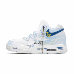 Nike Flight Legacy Earth Blue Leather Abrasion Resistant Mid top Vintage Basketball Shoes Men's White Blue BQ4212-101(Team1068-) 40.5