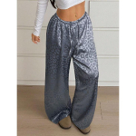 Naiste Kevad Uus Satiinist Vabaaja P&uuml;ksid Pingutusn&ouml;&ouml;riga Leopardimustriga P&otilde;randani Ulatuvad Laiad P&uuml;ksid XS must
