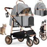 Koera/kassi 4-in-1 kokkupandav k&auml;ru kuni 25 kg, 360&deg; amortiseeritud rattad, lemmiklooma transport, mugav maastikuk&auml;ru hall