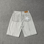 RogueWave Retro Denim L&uuml;hikesed P&uuml;ksid Tikitud Hip-hop &Otilde;mblusega Pesitud T&auml;navatrend High Street Vabaaja Spordip&uuml;ksid S valge