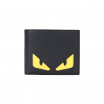 Fendi Monster Eyes L&uuml;hike Kahekordne V&auml;rviplokk Vasikanahast Rahakott Meeste rahakott Must Kollane 7M0001-O73-F0U9T Box(Basic Set+Box)