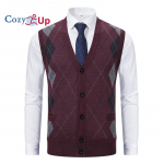 Cozy Up meeste kampsun, vest, villane kampsun, soonik, kootud, kootud n&ouml;&ouml;pidega plaaster V-kaelusega, kaasaegne, kaasaegne Briti igap&auml;evane riietus. M punane