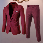 &Uuml;likonna jaki p&uuml;kste komplekt Stiilne meeste &auml;ri&uuml;likonna komplekt Rev&auml;&auml;ri &uuml;he nupuga mantel Slim Fit p&uuml;ksid taskud t&ouml;&ouml;riided S punane