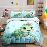 3 tk armsa kilpkonnaga ja kikilipsuga multikaprindiga voodipesukomplekt 1 tekikott 2 padjap&uuml;&uuml;ri t&auml;iskasvanutele ja lastele luksuslik kingitus t&auml;issuuruses EU Twin 135X200cm&set