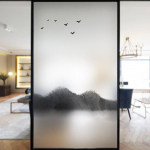 Hiina stiilis maastikumustriga aknakiled Staatiliselt kleepuvad Vitraažakna kleebis J&auml;&auml;tunud Hiina tindimaali Privaatsusklaasi kile (as the picture,30X90cm)