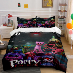 Poppy Playtime Tegelased Voodipesukomplekt Voodipesukomplekt (1 tekikott, 2 padjap&uuml;&uuml;ri, tekk ei kuulu komplekti) 140x200cm black