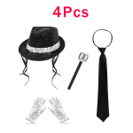 Michael Jacksoni Cosplay Tarvikute Komplekt 80ndate Retro Diskotantsupeo Esituskomplekt Litspatside, Kinnaste, P&auml;ikeseprillidega Halloweeni Kost&uuml;&uuml;m black