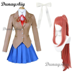 M&auml;ng Doki Doki Literature Club Natsuki Cosplay Sayori Yuri Monika Cosplay Kost&uuml;&uuml;mi Parukas Komplekt Koolivormi T&uuml;druk Naiste Kost&uuml;&uuml;mid 38 brown