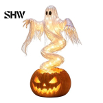Valgustatud kummituspatio kaunistused Halloweeni keerlev k&otilde;rvitsahoovi lamp, Valgustatud &otilde;udne s&uuml;gisene dekoratsioonikuju, Soe LED v&auml;listingimustes kaunistus A beige