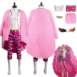 Anime One Piece Donquixote Doflamingo Cosplay Kost&uuml;&uuml;m Meeste Jakk P&uuml;ksid &Uuml;likond Halloweeni Kost&uuml;&uuml;m M roosa