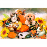 Teemantmaaling &uuml;mmargune puur, mosaiik, kleebitud l&otilde;uend ristpistes k&auml;sit&ouml;&ouml;, n&auml;put&ouml;&ouml; loomad ja puuviljad 20X30CM