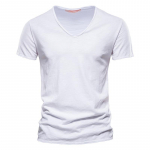 AIOPESON Summer 100% puuvilla elastsus T-s&auml;rk Meeste vabaaja pehme fitness-s&auml;rk Meeste T-s&auml;rk Topid T-s&auml;rgid V-kaelusega l&uuml;hikeste varrukatega meeste T-s&auml;rk L valge