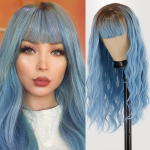 MISS WIG s&uuml;nteetilised pikad sirged ombre sinised k&otilde;rge temperatuuriga kiust parukad naistele igap&auml;evaseks tukkidega juustele 23 inch