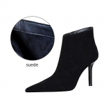 Euroopa ja Ameerika lihtsad seksikad &otilde;hukese kontsaga &uuml;lik&otilde;rge kontsaga seemisnahast terava k&uuml;ljega t&otilde;mblukuga naiste saapad ja paljad saapad 34 soe must v&auml;rv