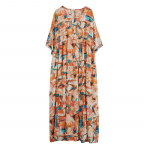 Johnature Vintage Print Hingav kleit Naiste kevadsuvi vaba kaelusega Boheemi vabad naistekleidid One Size sinine