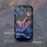 Esteetiline Snow Mountaini l&auml;bipaistev telefoni&uuml;mbris iPhone'ile 15 14 13 12 11 Pro Max X XR XS Luksuslik l&auml;bipaistev pehme silikoonist p&otilde;rutuskindel kate iPhone 12 Pro Max sinine