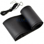 &Uuml;lipeenest kiust nahast k&auml;sitsi &otilde;mblemine DIY auto roolikatte rooliratta katted Ford Focus 2 3 Kia Benz Smart jaoks Black Thread